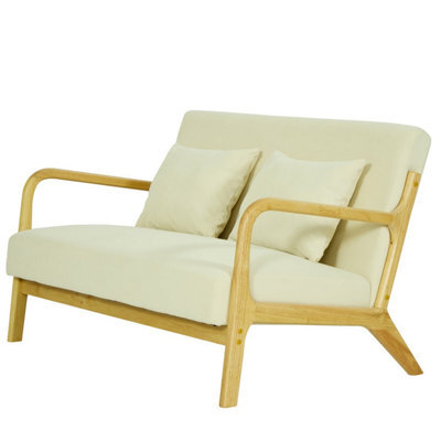 Nordlys 2-Seater Sofa Bench In Solid Wood And Beige Velvet Countryside Style Living Room - image 1