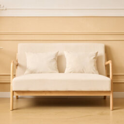 Nordlys 2-Seater Sofa Bench In Solid Wood And Beige Velvet Countryside Style Living Room - thumbnail 3