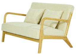 Nordlys 2-Seater Sofa Bench In Solid Wood And Beige Velvet Countryside Style Living Room - thumbnail 2