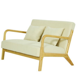 Nordlys 2-Seater Sofa Bench In Solid Wood And Beige Velvet Countryside Style Living Room - thumbnail 1