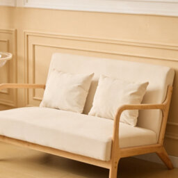 Nordlys 2-Seater Sofa Bench In Solid Wood And Beige Velvet Countryside Style Living Room - thumbnail 5