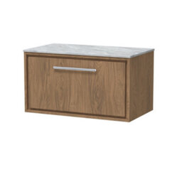 Hudson Reed Lille Wall Hung Single Drawer Contemporary Vanity Unit With Marble Worktop In Antique Oak, 810 X 460mm - thumbnail 1