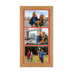 AK Frames 16X8 Oak Modern Multi Photo Frame With Poppy Red Mount - Holds 3 Apertures (3X) 7X5 Photos - thumbnail 1