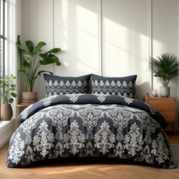Duvet Cover And Pillowcase Set Natural Black Stripe Floral Design Polycotton Bed Linen Black