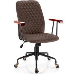Gainoom Velvet Brown Rocking Leisure Chair Adjustable Swivel Home Office Chair With Padded Seat
