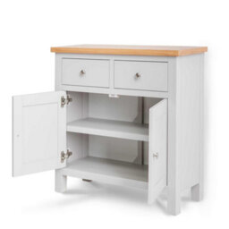 Farro Grey Mini Sideboard Fully Assembled - Painted With Oak Top By Roseland Furniture - thumbnail 5