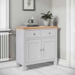 Farro Grey Mini Sideboard Fully Assembled - Painted With Oak Top By Roseland Furniture - thumbnail 2