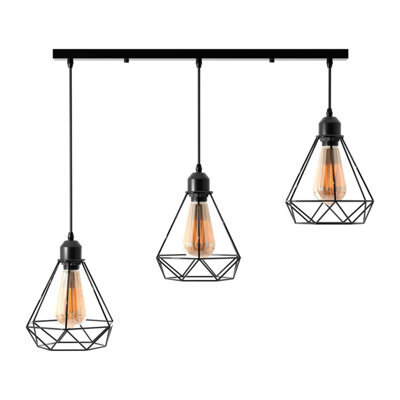 Vintage Industrial 3 Way Ceiling Pendant Light Black Diamond Cage Design - image 1