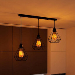 Vintage Industrial 3 Way Ceiling Pendant Light  Black Diamond Cage Design - thumbnail 5