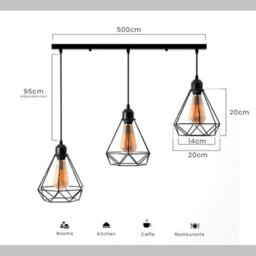 Vintage Industrial 3 Way Ceiling Pendant Light  Black Diamond Cage Design - thumbnail 3