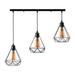 Vintage Industrial 3 Way Ceiling Pendant Light  Black Diamond Cage Design - thumbnail 1