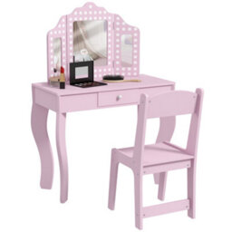 Aiyaplay Kids Dressing Table Set Make Up W/ Stool, Drawer, For Playroom - thumbnail 2