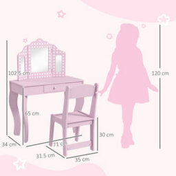 Aiyaplay Kids Dressing Table Set Make Up W/ Stool, Drawer, For Playroom - thumbnail 3