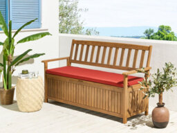 Beliani Garden Bench With Cushion Sovana 160 Cm With Storage Acacia Wood Red - thumbnail 2