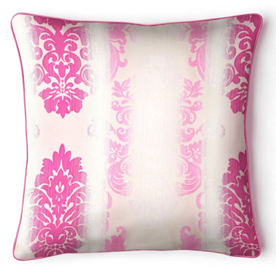 Intimates Shimmering Design Faux Silk Sofa Cushion, Elegant Damask Decorative Cushion - Pink