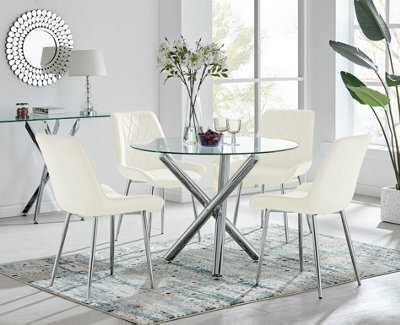Furniturebox Uk Selina Round Dining Table And 4 Cream Pesaro Silver Leg Chairs - image 1