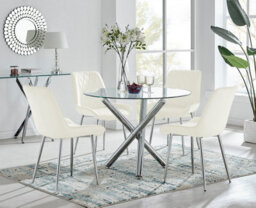 Furniturebox Uk Selina Round Dining Table And 4 Cream Pesaro Silver Leg Chairs - thumbnail 1