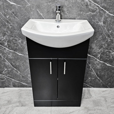 Hydros Black Vanity Unit 550mm With Ceramic Basin Bathroom Sink Chrome Handles - image 1