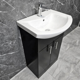 Hydros Black Vanity Unit 550mm With Ceramic Basin Bathroom Sink Chrome Handles - thumbnail 4