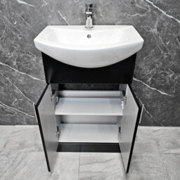 Hydros Black Vanity Unit 550mm With Ceramic Basin Bathroom Sink Chrome Handles - thumbnail 2