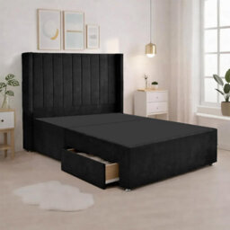 Luxury Black Plush Milan King Size Bed Frame With Mattress 54 Inches Wingback Headboard 2 Footend Storage Drawers - thumbnail 5