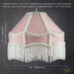 Happy Homewares Traditional Victorian Empire Lampshade In Soft Blush Pink Velvet With Tassels - thumbnail 7