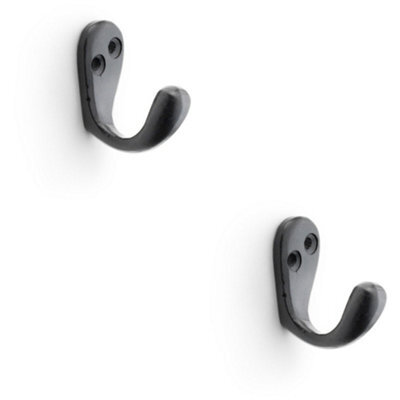 Loops 2 Pack - Solid Brass Victorian Single Robe Coat Hook - Wall Mounted Holder Matt Black - image 1