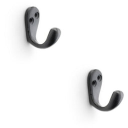 Loops 2 Pack - Solid Brass Victorian Single Robe Coat Hook - Wall Mounted Holder Matt Black - thumbnail 1