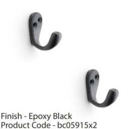 Loops 2 Pack - Solid Brass Victorian Single Robe Coat Hook - Wall Mounted Holder Matt Black - thumbnail 2