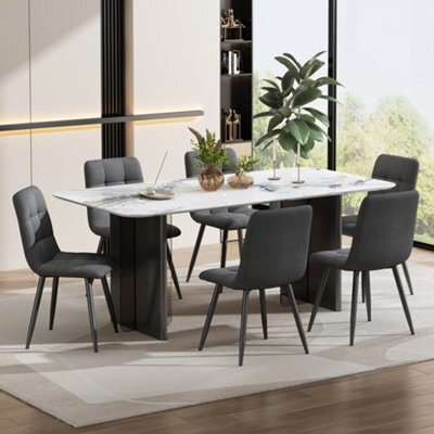 Matteo Set Of 4 Dark Grey Linen Upholstered Dining Chairs With Metal Frame & Ergonomic Design - image 1