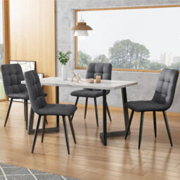 Matteo Set Of 4 Dark Grey Linen Upholstered Dining Chairs With Metal Frame & Ergonomic Design - thumbnail 3