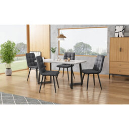 Matteo Set Of 4 Dark Grey Linen Upholstered Dining Chairs With Metal Frame & Ergonomic Design - thumbnail 4