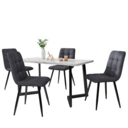Matteo Set Of 4 Dark Grey Linen Upholstered Dining Chairs With Metal Frame & Ergonomic Design - thumbnail 5