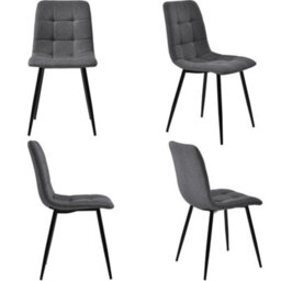 Matteo Set Of 4 Dark Grey Linen Upholstered Dining Chairs With Metal Frame & Ergonomic Design - thumbnail 6