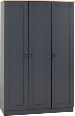 Seconique Portland 3 Door Wardrobe In Grey With Oak Effect Finish - image 1