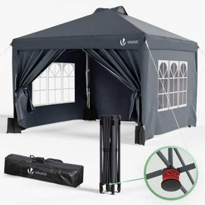 Vounot 3 M X 3 M Pop Up Heavy Duty Gazebo With Sides, Central Lock System & 4 Weight Bags & Carry Bag, Marquee Garden Party Tent