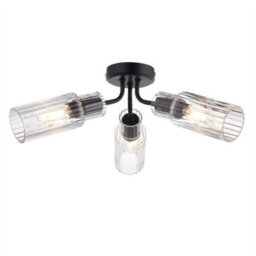 First Choice Lighting Portland - Matt Black With Clear Glass 3 Light Flush Ceiling Fitting - thumbnail 5