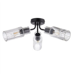 First Choice Lighting Portland - Matt Black With Clear Glass 3 Light Flush Ceiling Fitting - thumbnail 1