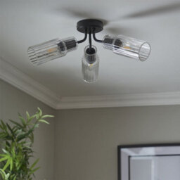 First Choice Lighting Portland - Matt Black With Clear Glass 3 Light Flush Ceiling Fitting - thumbnail 8