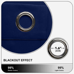 Ameha Thermal Thick Blackout Curtains Ready Made Eyelet Ring Top Navy Curtain Pair 90X90 With Tiebacks Bedroom Living Room Decor - thumbnail 8