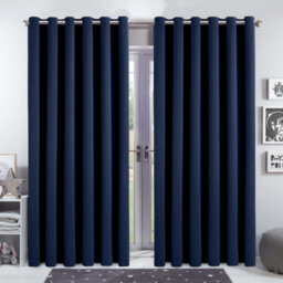 Ameha Thermal Thick Blackout Curtains Ready Made Eyelet Ring Top Navy Curtain Pair 90X90 With Tiebacks Bedroom Living Room Decor - thumbnail 4