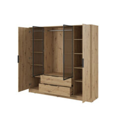 Arte Kelly 206Cm Hinged Wardrobe In Rustic Oak Artisan - Spacious Storage With Glass Accents - thumbnail 3