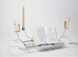 Expandable Chrome Over Bath Rack Organiser With Book, Drink & Candle Holders - Extends From 62Cm To 90Cm - thumbnail 3