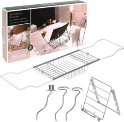 Expandable Chrome Over Bath Rack Organiser With Book, Drink & Candle Holders - Extends From 62Cm To 90Cm - thumbnail 2