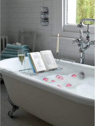 Expandable Chrome Over Bath Rack Organiser With Book, Drink & Candle Holders - Extends From 62Cm To 90Cm - thumbnail 7