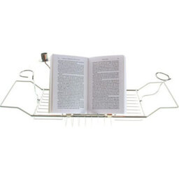 Expandable Chrome Over Bath Rack Organiser With Book, Drink & Candle Holders - Extends From 62Cm To 90Cm - thumbnail 6