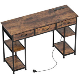 Wyld Haus Hariva 120Cm Rustic Brown Home Office Desk With Power Sockets, 3 Fabric Drawers And 4 Shelves - thumbnail 2