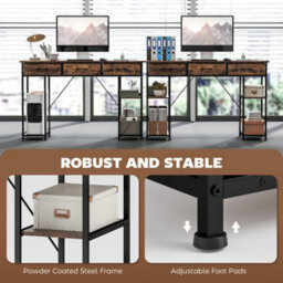 Wyld Haus Hariva 120Cm Rustic Brown Home Office Desk With Power Sockets, 3 Fabric Drawers And 4 Shelves - thumbnail 8