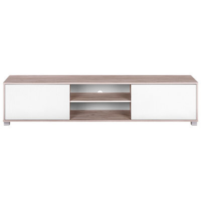 Beliani Minimalist Tv Stand, Matt Light Brown And White, Wide Top For Up To 81-Inch Tvs, Cable Management - image 1