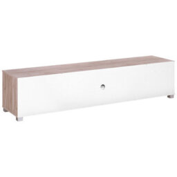 Beliani Minimalist Tv Stand, Matt Light Brown And White, Wide Top For Up To 81-Inch Tvs, Cable Management - thumbnail 5